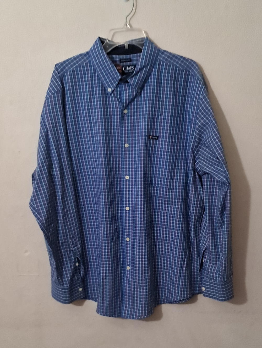 Chaps Men's Size XL Blue Windowpane Button-Down Shirt